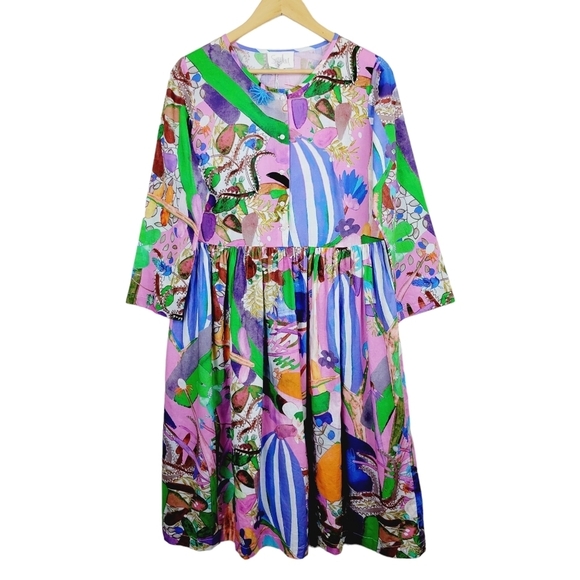 Soler London Romantic III Henley Button Midi Dress Size M/L Borgo Magic Pink - Picture 5 of 12